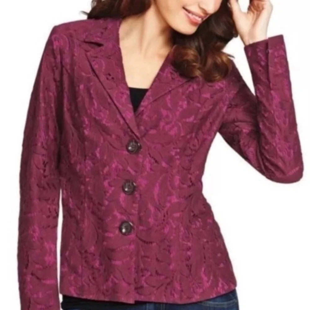Cabi Frolic Jacket in Plumberry Lace - Picture 3 of 9